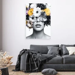 Obraz do salonu sypialni, Portret Kobieta z kwiatami na głowie 20x30