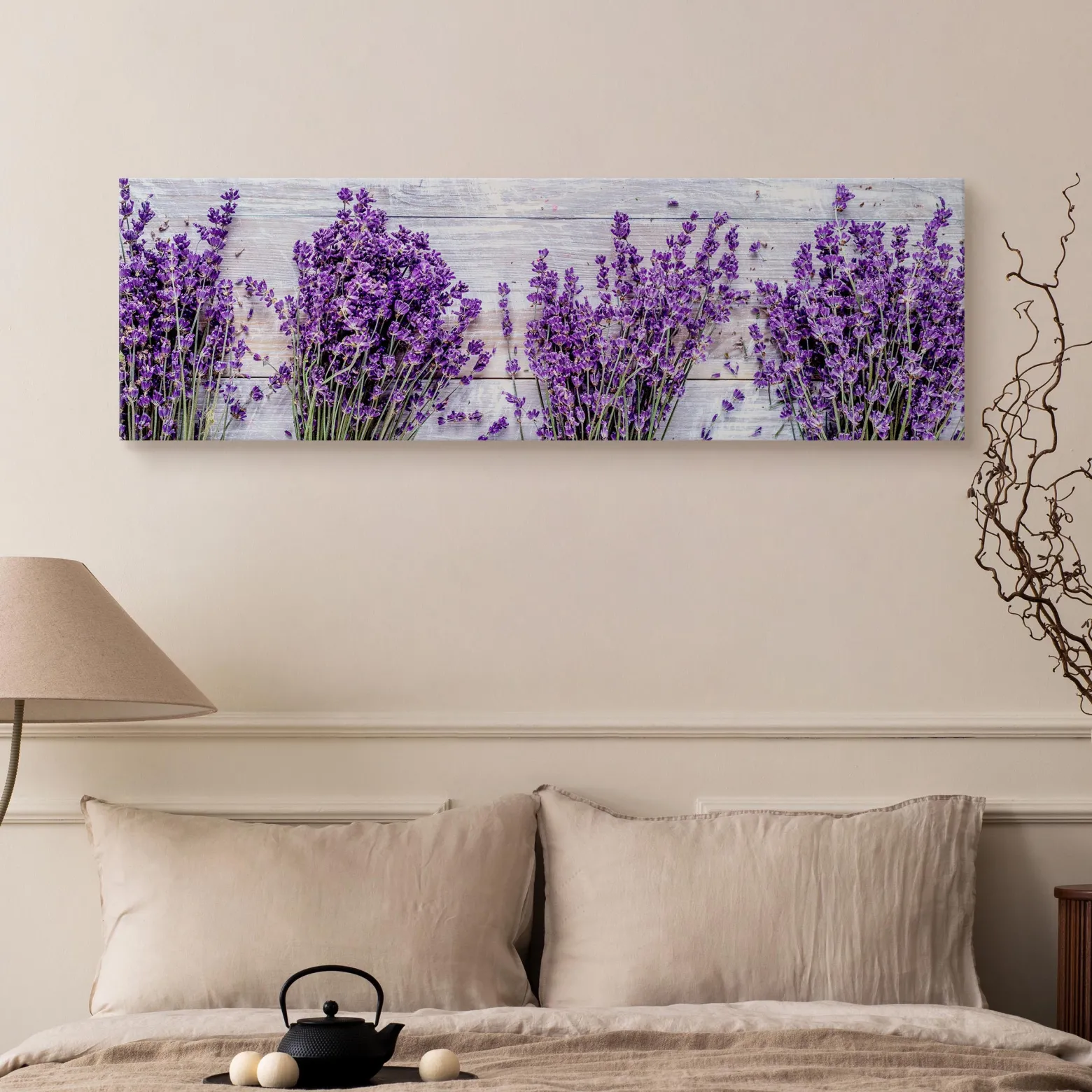 Obraz Panoramiczny Lawenda Na Tle Desek 145x45cm