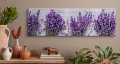 Obraz Panoramiczny Lawenda Na Tle Desek 145x45cm