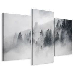 Obraz Tryptyk LAS Drzewa Mgła Krajobraz 3D 60x40cm