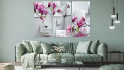 Obraz Tryptyk MAGNOLIE Motyle Figury 3D 60x40cm