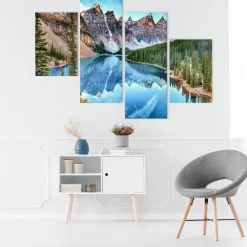 Obraz Wieloczęściowy Górskie Jezioro Leśny Pejzaż 80x50cm