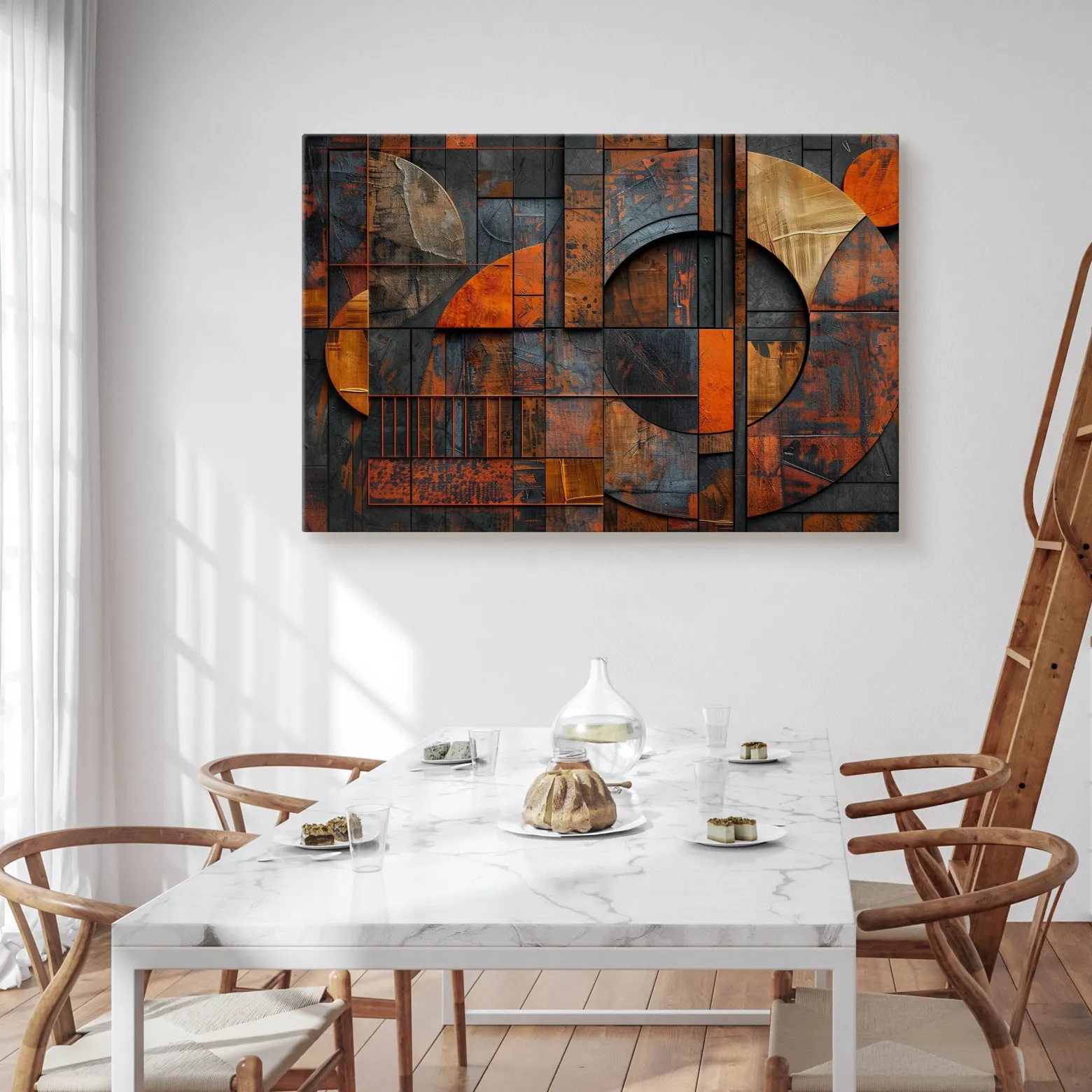 Obraz Abstrakcyjne Okręgi Imitacja Drewna 30x20cm
