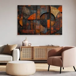 Obraz Abstrakcyjne Okręgi Imitacja Drewna 30x20cm