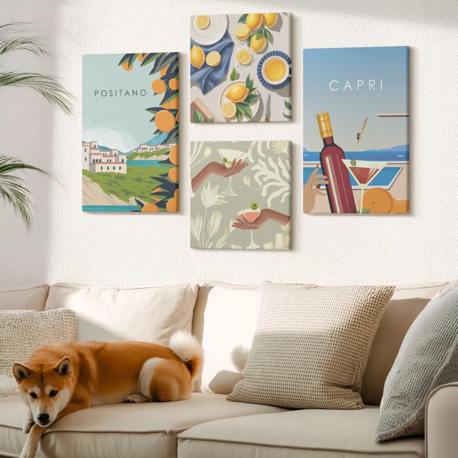 Obraz canvas 4 częściowy Cytryny Positano |40x40, 40x60| Wallfluent