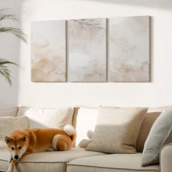 Obraz canvas 3 częściowy Pastelowe liście | 3x40x60 | Wallfluent