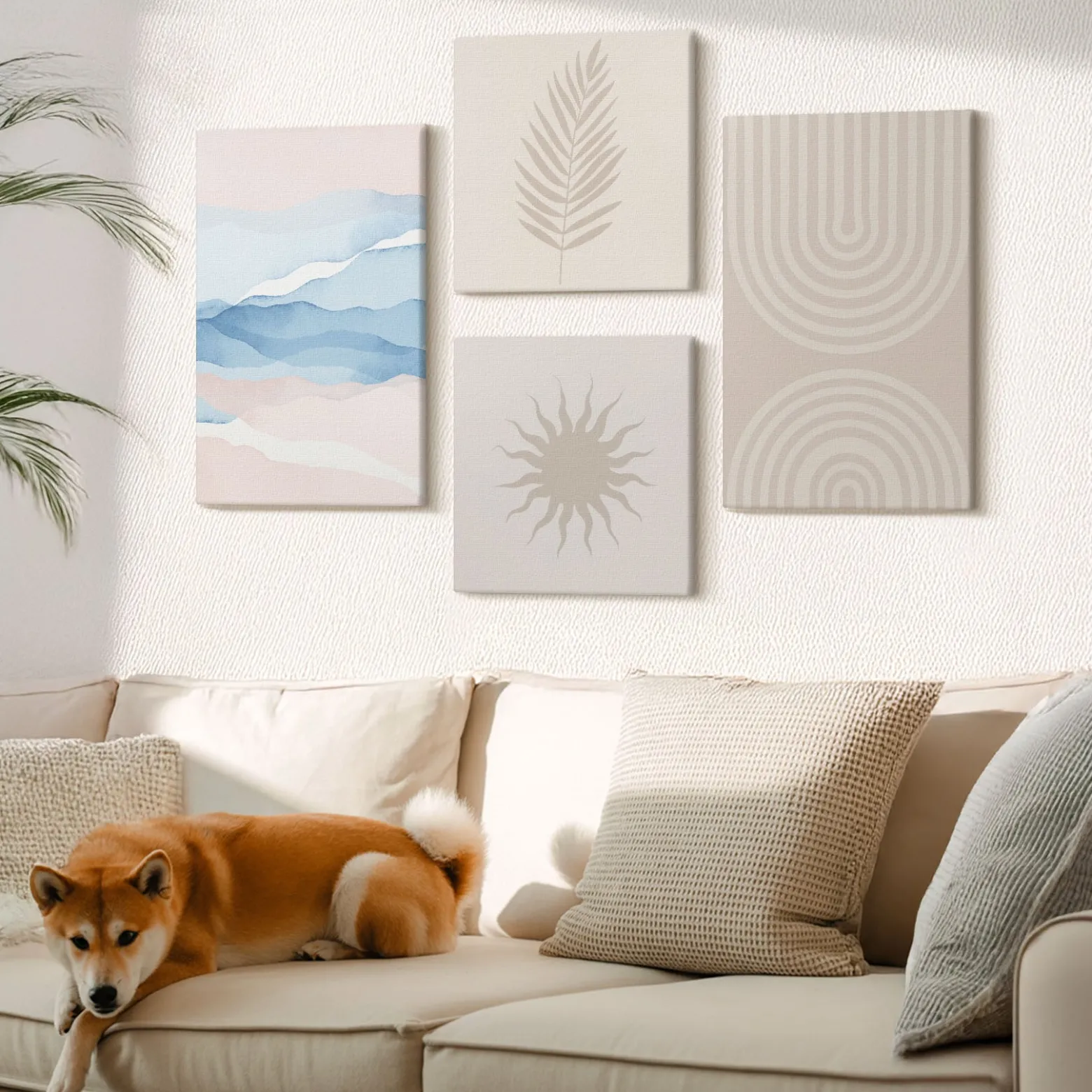 Obraz canvas 4 częściowy Słońce fale pastel |40x40, 40x60| Wallfluent