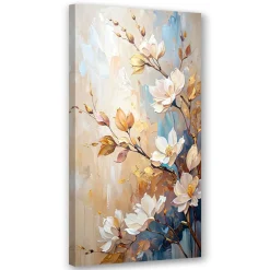 Obraz canvas do salonu kuchni, Kwiaty Gałązki Beżowy imitacja farby 40x80