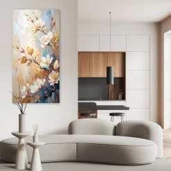 Obraz canvas do salonu kuchni, Kwiaty Gałązki Beżowy imitacja farby 40x80