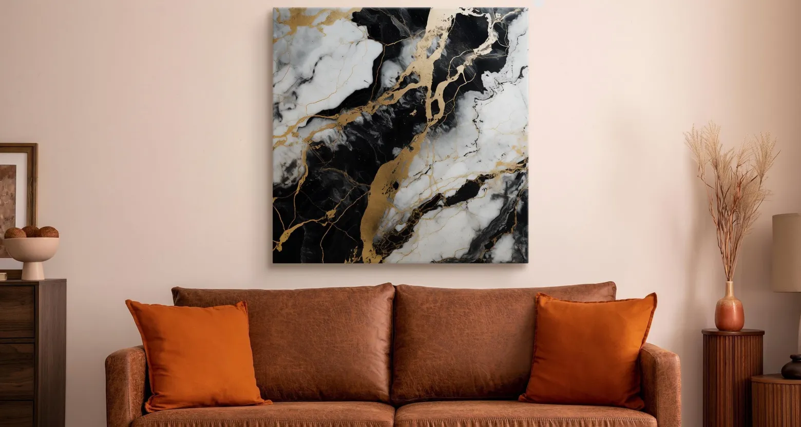 Obraz Czarno-Biały Marmur Z Elementami Złota 30x30cm