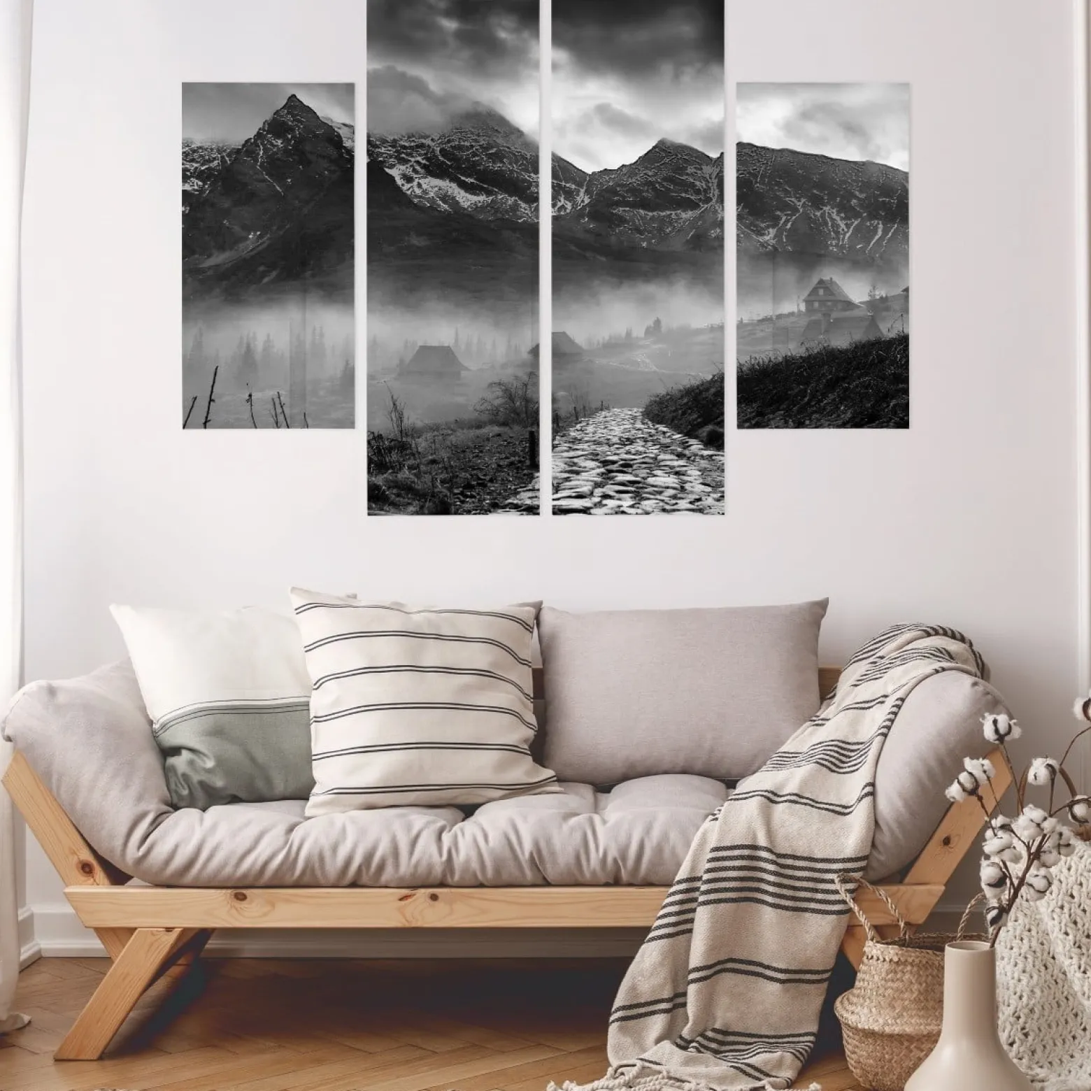Obraz 4-Częściowy Czarno-Białe GÓRY Pejzaż 80x60cm
