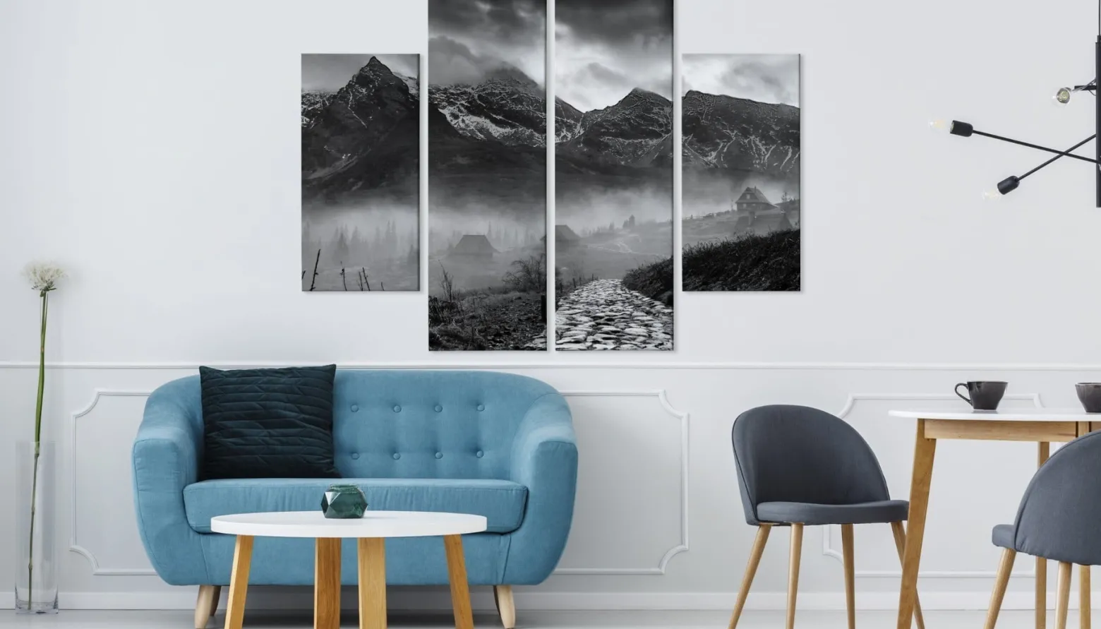 Obraz 4-Częściowy Czarno-Białe GÓRY Pejzaż 80x60cm