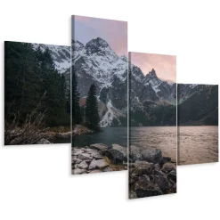 Obraz 4-Częściowy Krajobraz Na Górskie Jezioro 3D 80x50cm