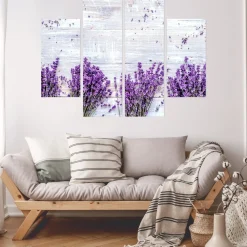 Obraz 4-Częściowy Kwiaty lawendy na tle desek 80x60cm