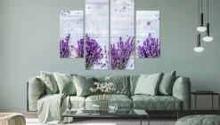 Obraz 4-Częściowy Kwiaty lawendy na tle desek 80x60cm