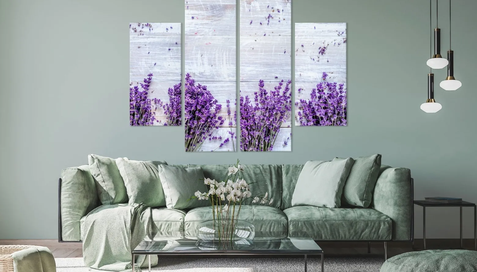 Obraz 4-Częściowy Kwiaty lawendy na tle desek 80x60cm