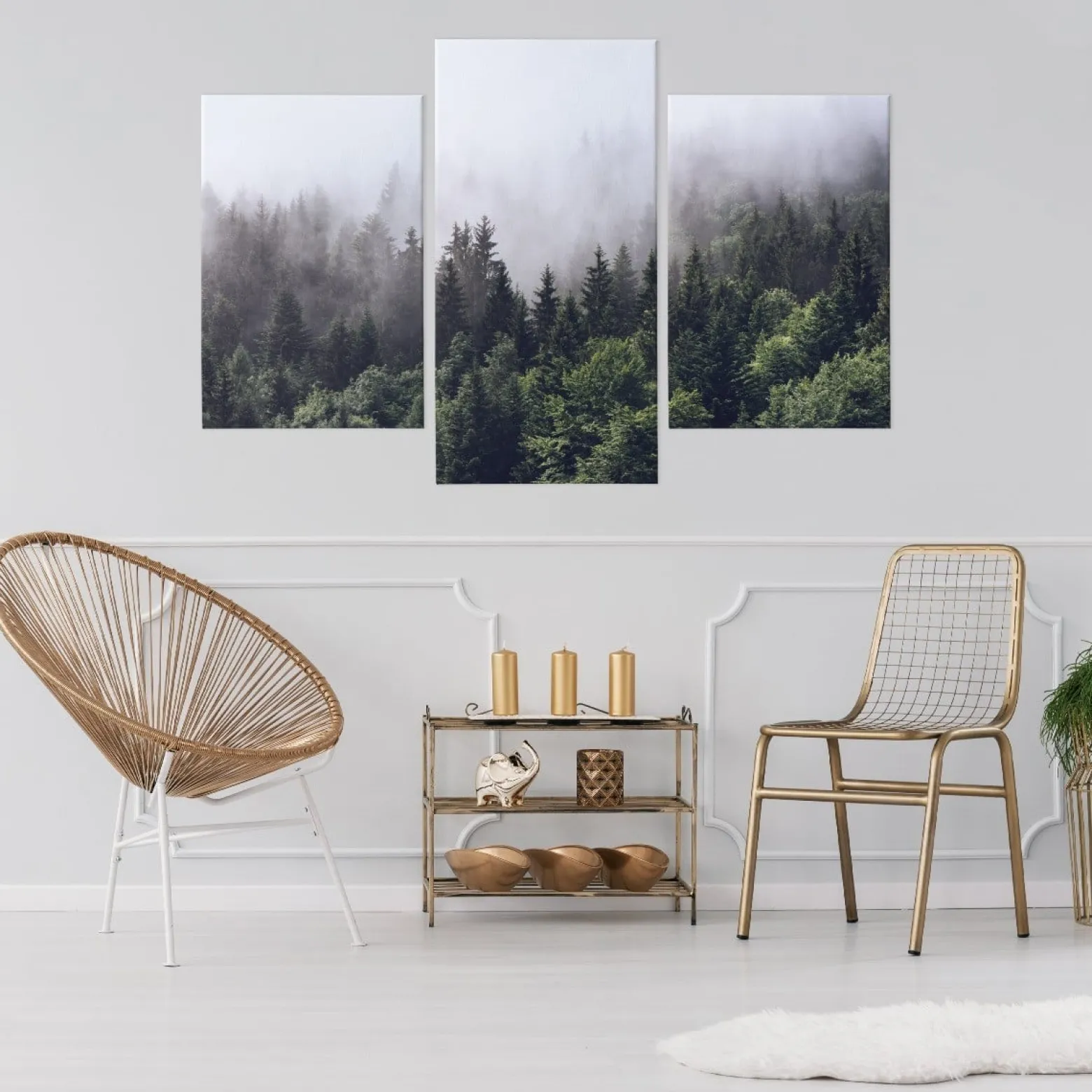 Obraz 3-Częściowy LAS Drzewa We Mgle Pejzaż 3D 60x40cm