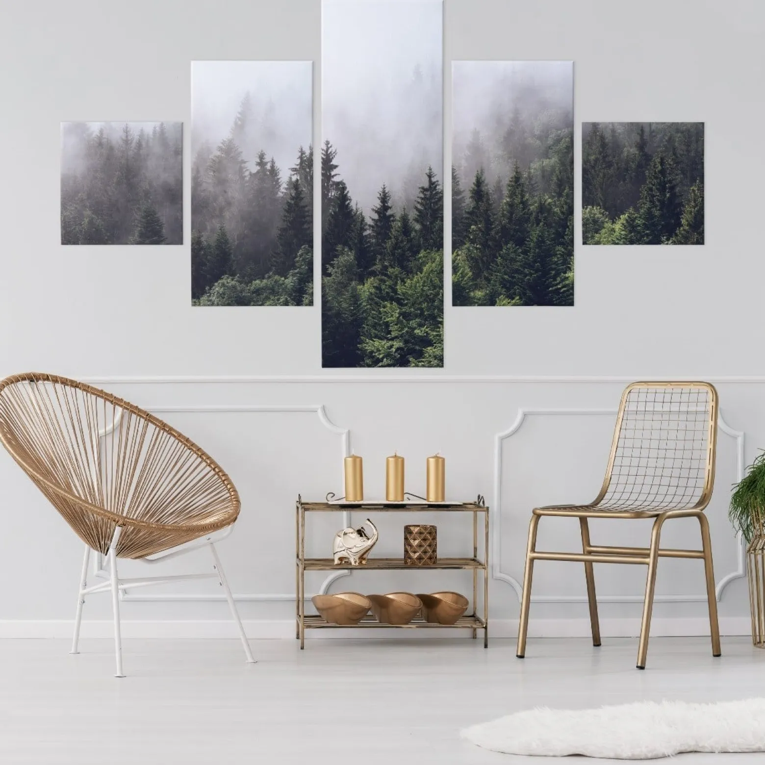 Obraz 5-Częściowy LAS WE MGLE Natura Efekt 3D 150x90cm