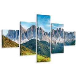 Obraz 5-Częściowy LAS w Górach Pejzaż 3D 150x90cm