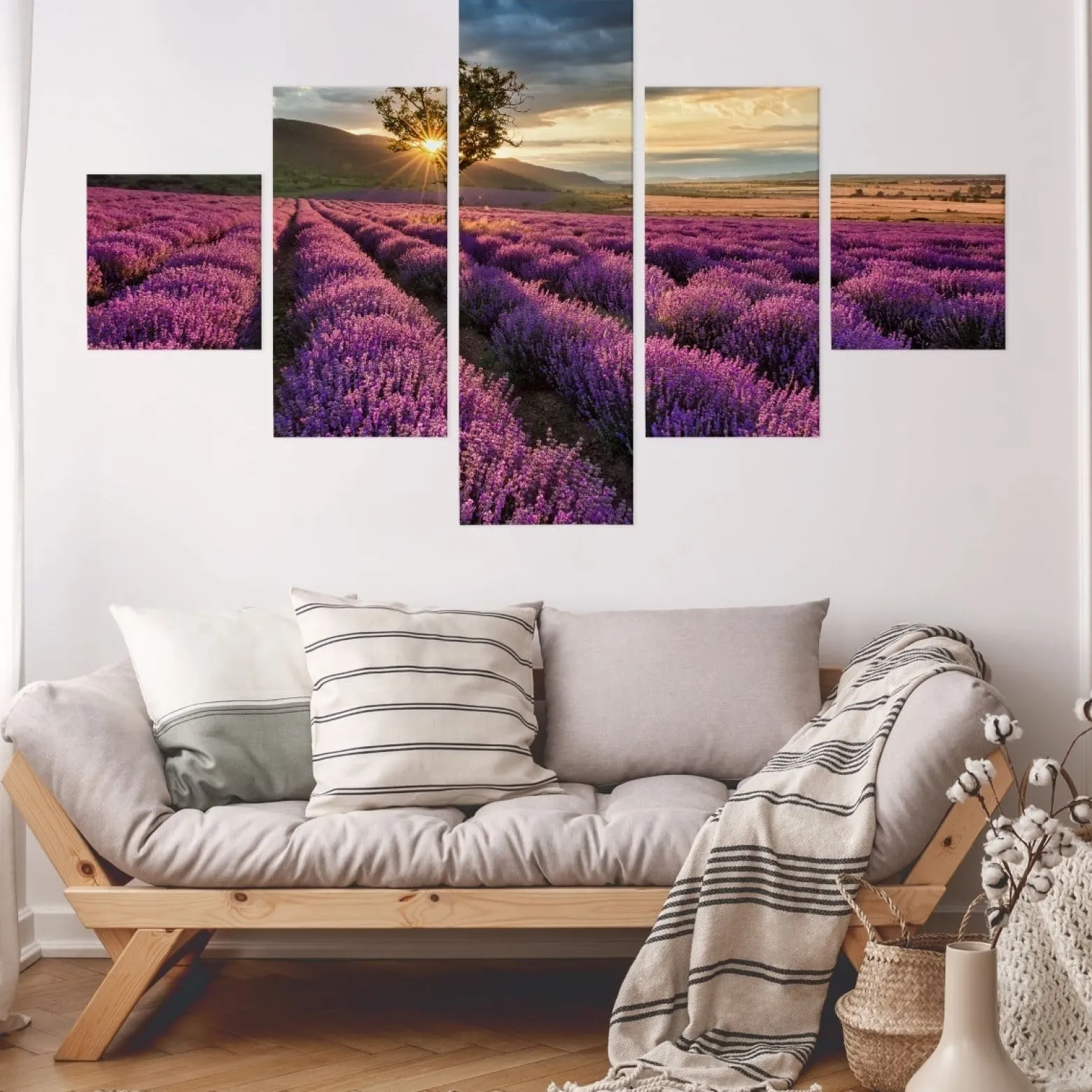 Obraz 5-Częściowy Widok Na Pole Lawendy Pejzaż 3D 150x90cm