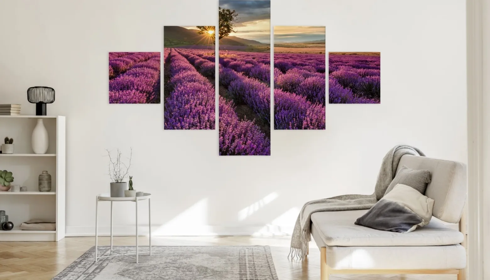 Obraz 5-Częściowy Widok Na Pole Lawendy Pejzaż 3D 150x90cm