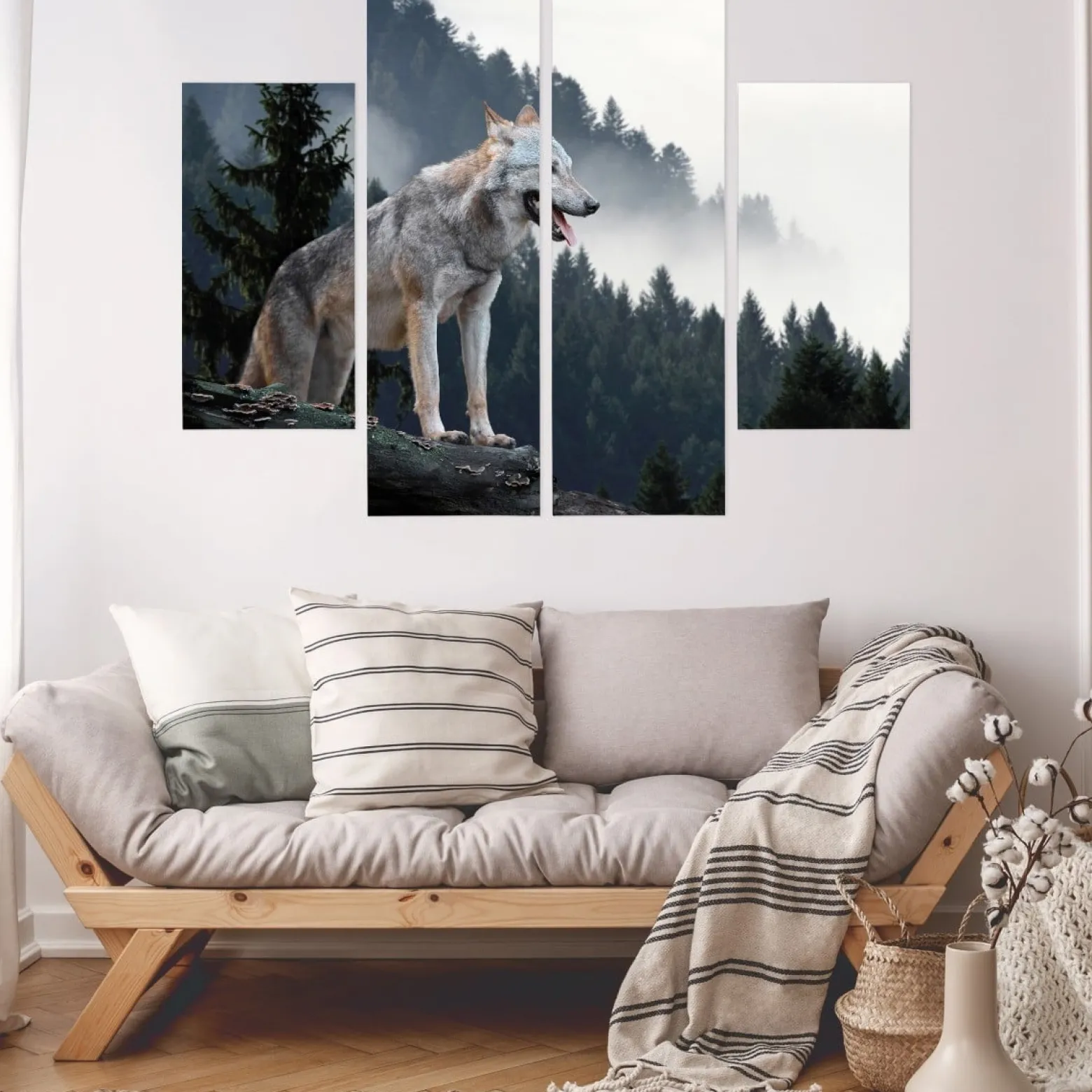 Obraz 4-Częściowy WILK w Lesie Pejzaż 3D 80x60cm