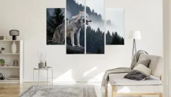 Obraz 4-Częściowy WILK w Lesie Pejzaż 3D 80x60cm