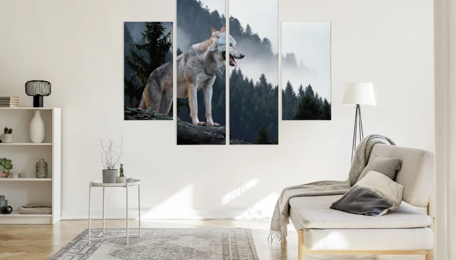 Obraz 4-Częściowy WILK w Lesie Pejzaż 3D 80x60cm