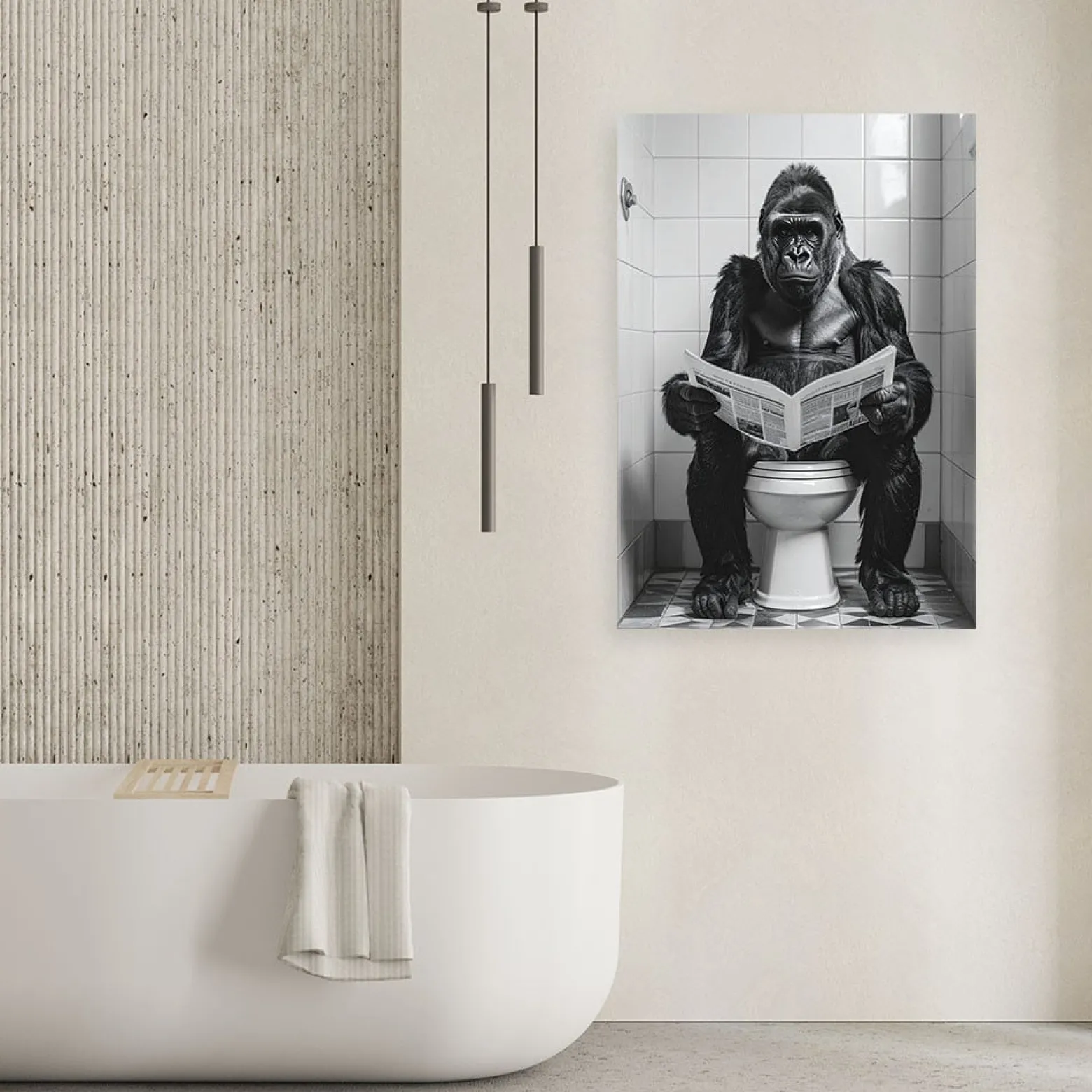 Obraz do łazienki wc, Śmieszna małpa w toalecie gorilla czytająca 20x30