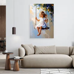 Obraz do pokoju dziecka, Dziewczynka na huśtawce 20x30