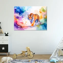 Obraz do pokoju dziecka, Kolorowy Tygrys Safari Akwarela 30x20