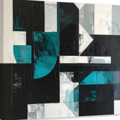 Obraz do salonu biura kuchni, Geometryczne kształty turkusowy czarny 20x20