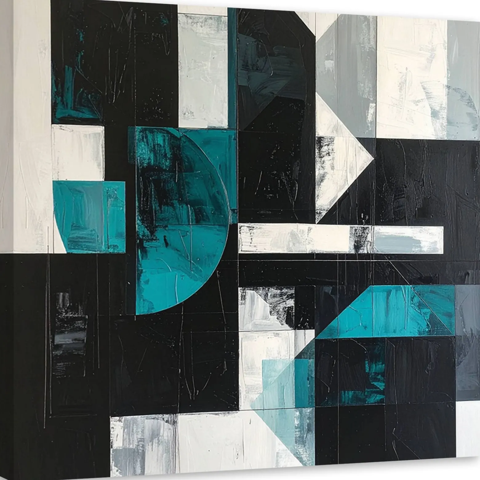 Obraz do salonu biura kuchni, Geometryczne kształty turkusowy czarny 20x20