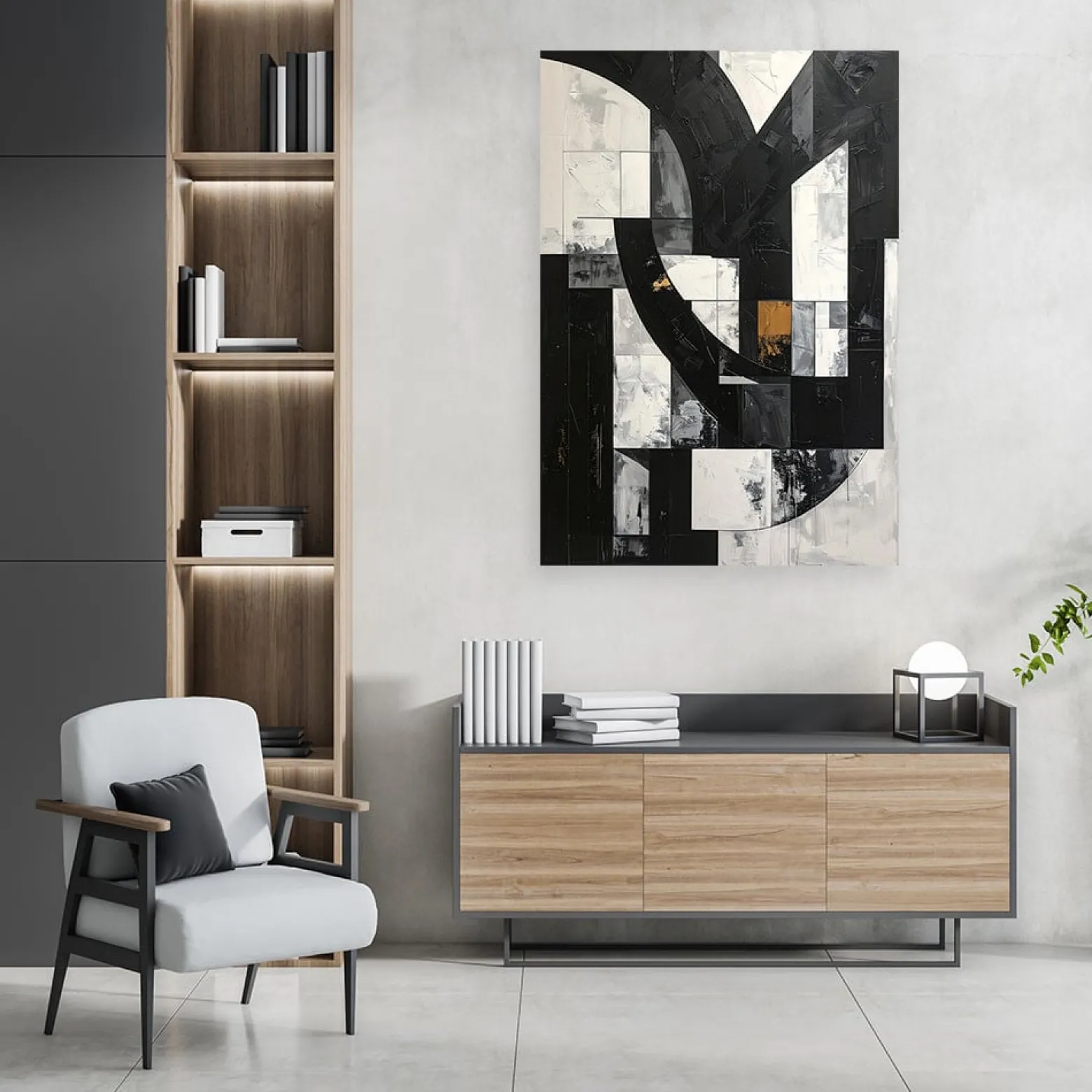 Obraz do salonu biura loftu, Geometryczne formy abstrakcja czarno 20x30
