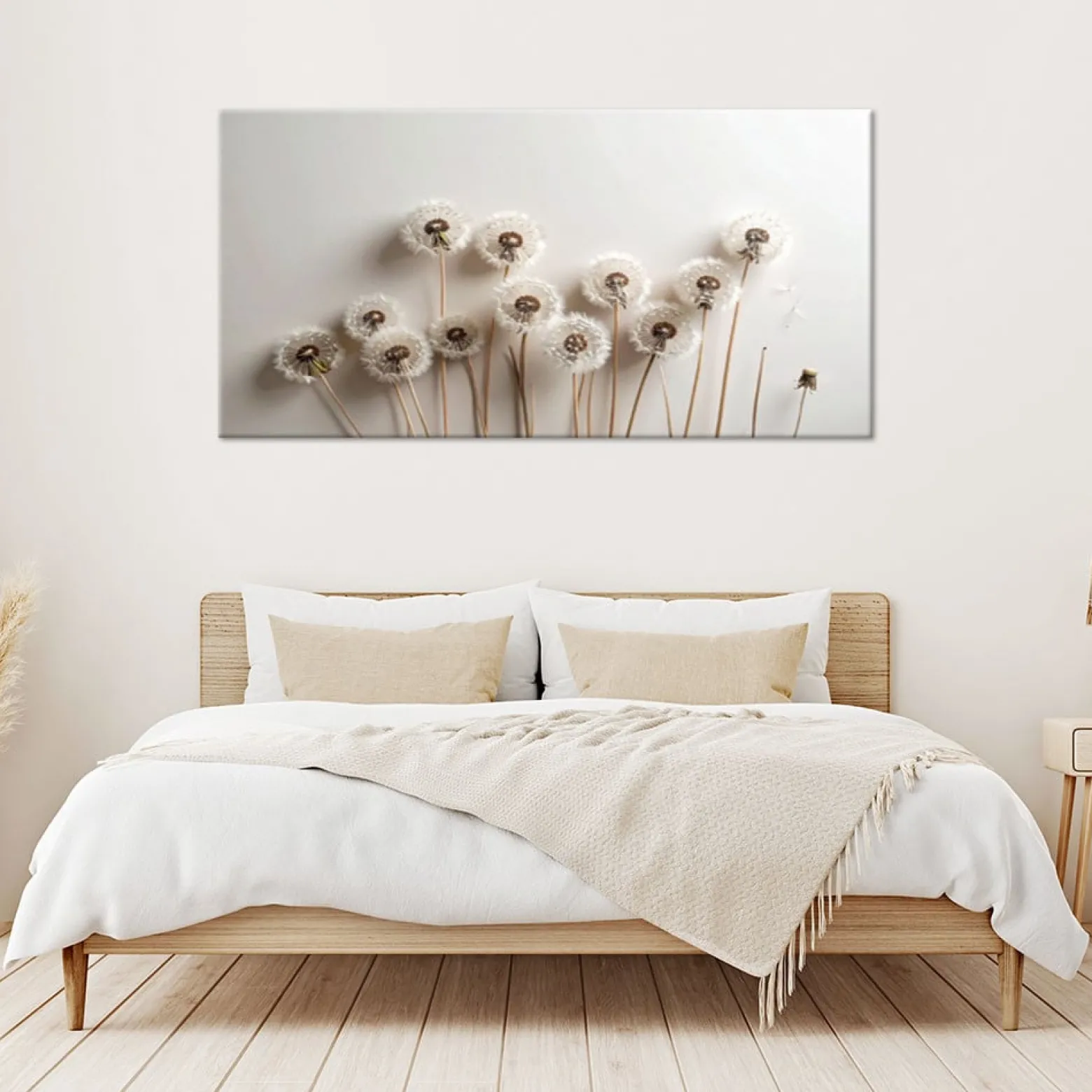 Obraz do salonu kuchni pokoju, Dmuchawce rośliny boho beżowy 80x40