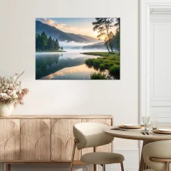 Obraz do salonu sypialni biura, Widok jezioro las we mgle 30x20