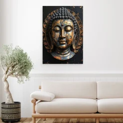 Obraz do salonu sypialni biura, Czarny Posąg Buddy Zen Spa Orient 20x30