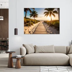 Obraz do salonu sypialni jadalni, Ścieżka na plażę Krajobraz Palmy 30x20