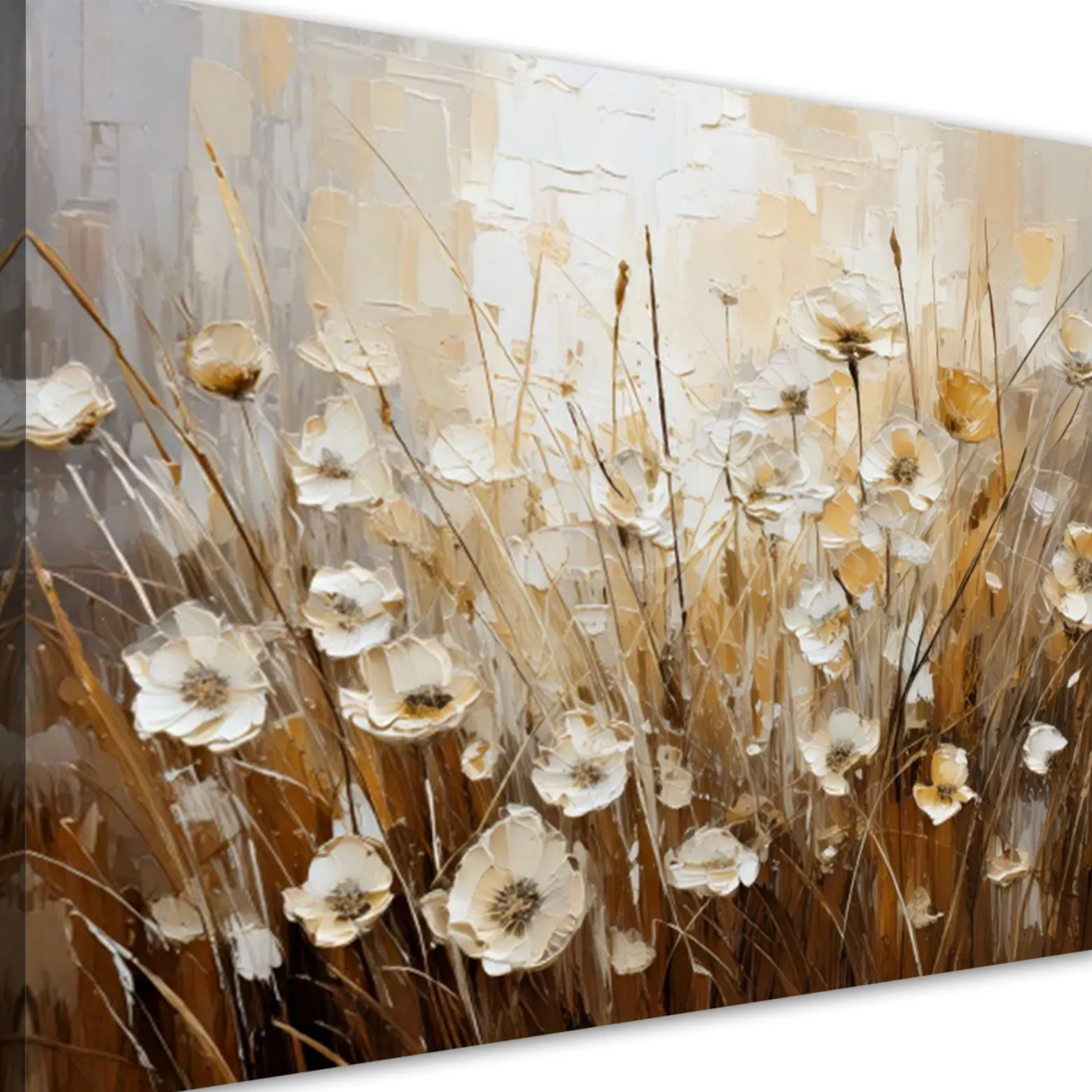Obraz do salonu sypialni jak malowany, Polne beżowe kwiaty Abstrakcja 60x40