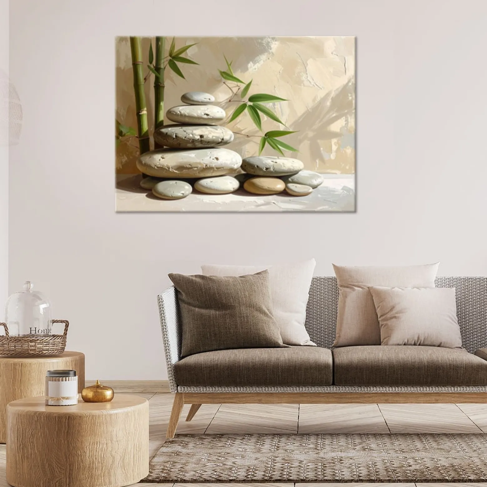 Obraz do salonu sypialni, Kamienie zen spa liście bambusa 30x20