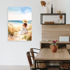 Obraz do salonu sypialni, Kobieta plaża morze pejzaż 20x30
