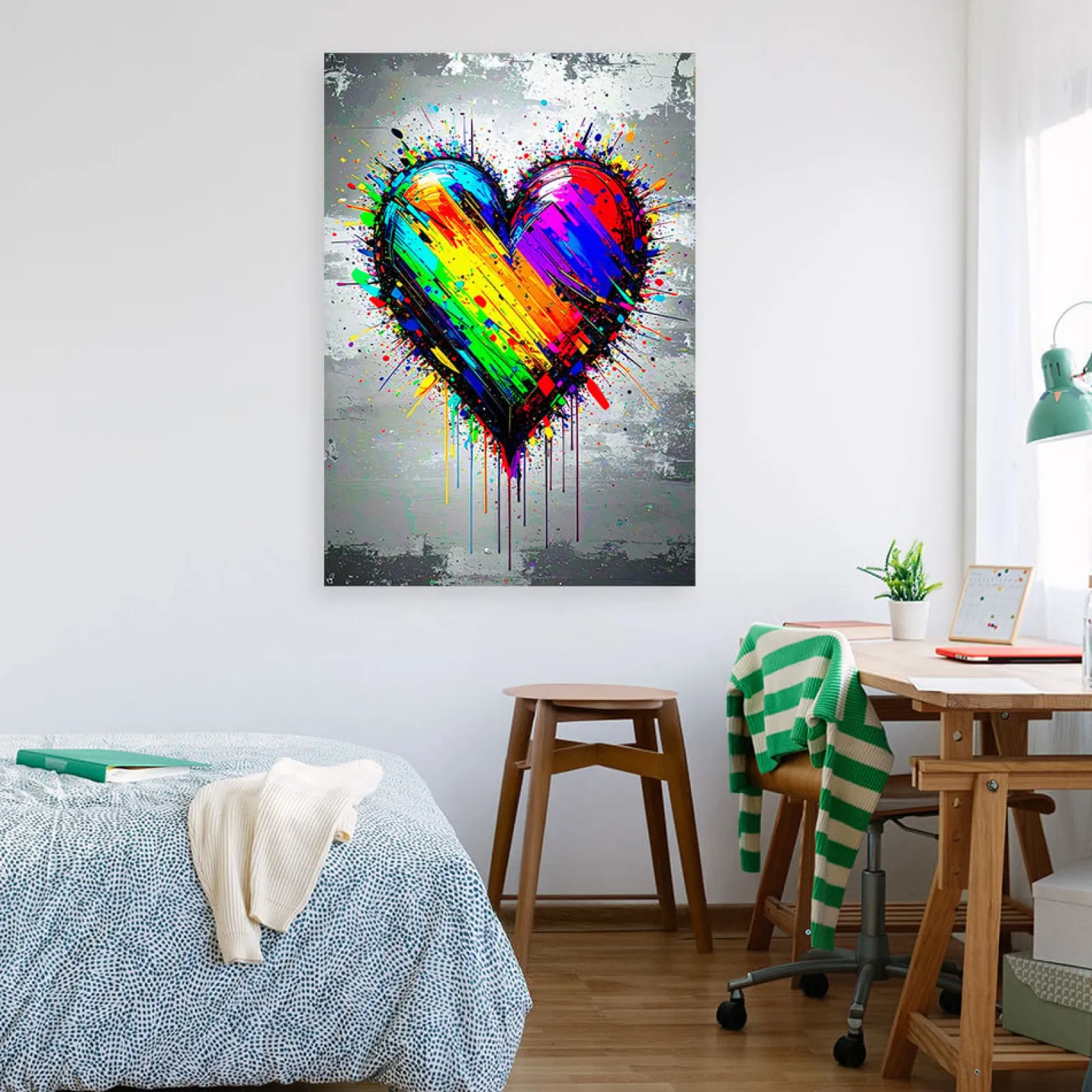 Obraz do sypialni salonu, Kolorowe Serce Graffiti Street Art 20x30