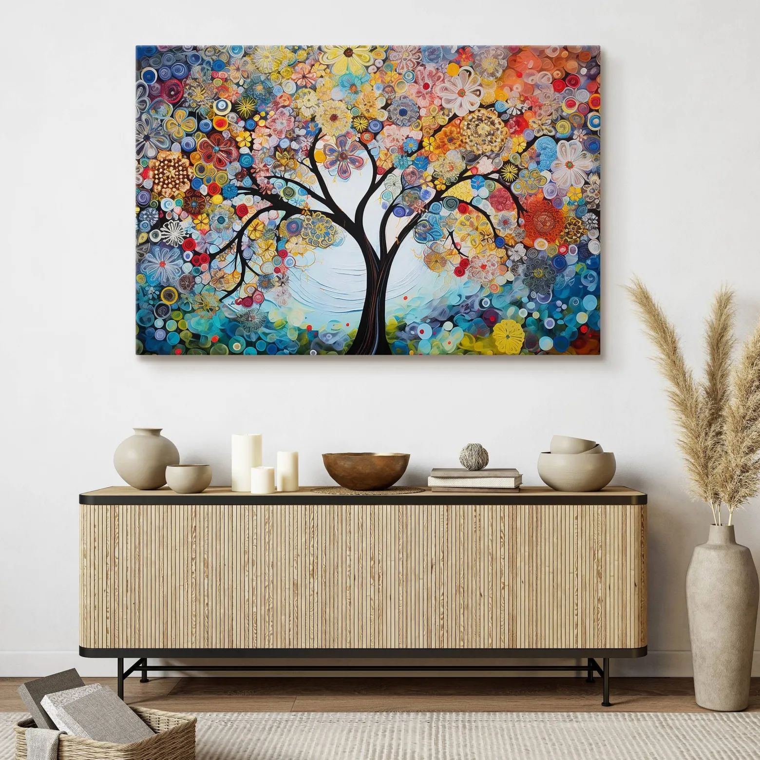 Obraz Kolorowe Kwiaty Na Drzewie W Stylu Boho 30x20cm