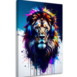 Obraz młodzieżowy, DJ Lew w słuchawkach Muzyka Kolorowy 20x30