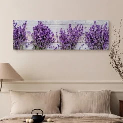 Obraz Panoramiczny Lawenda Na Tle Desek 145x45cm