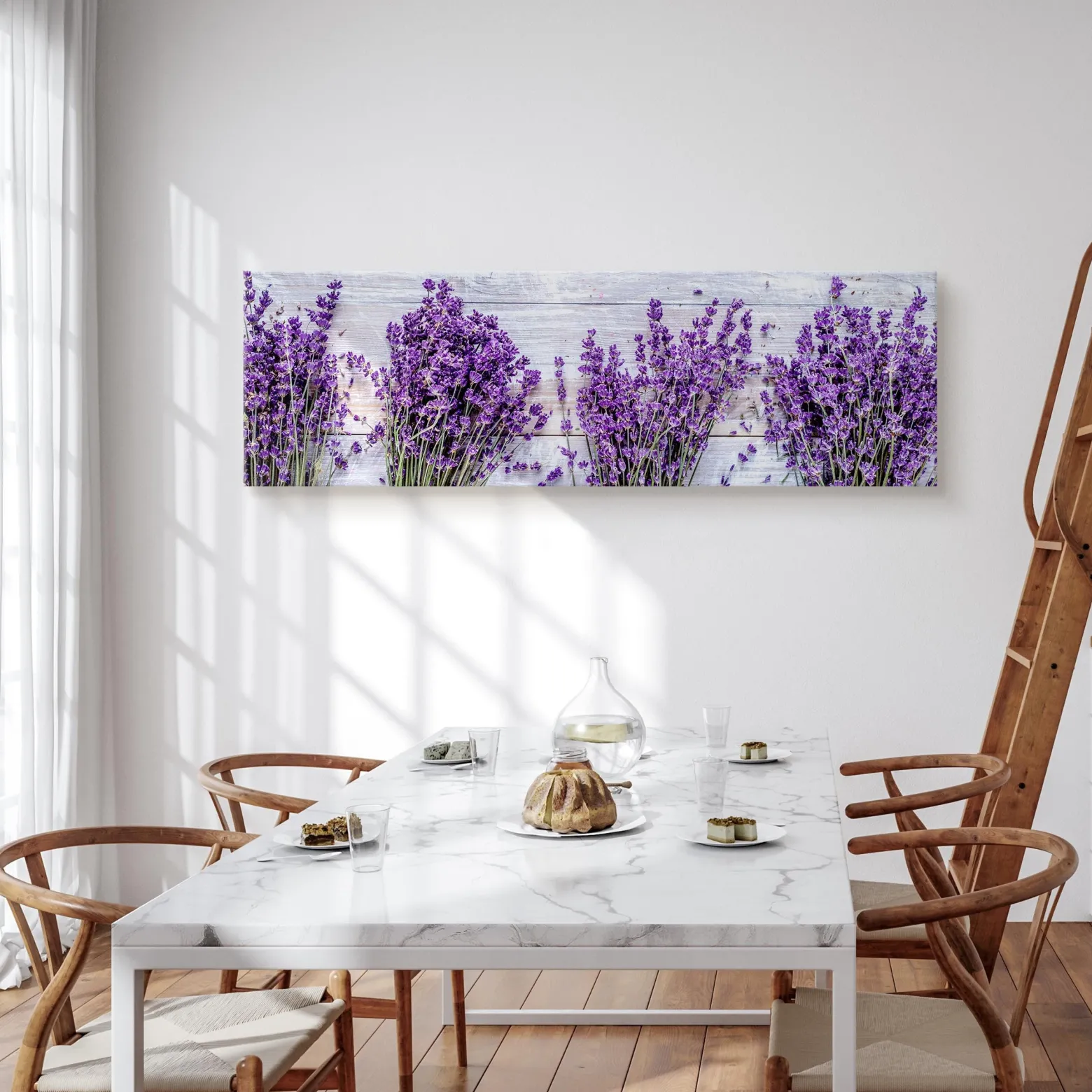 Obraz Panoramiczny Lawenda Na Tle Desek 145x45cm