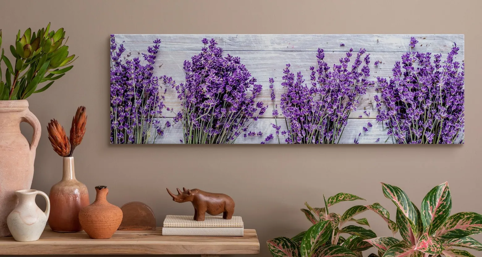 Obraz Panoramiczny Lawenda Na Tle Desek 145x45cm