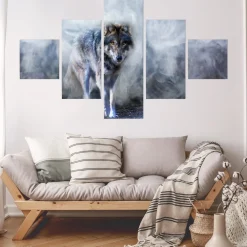 Obraz Pentaptyk WILK we Mgle Zwierzę 3D 150x90cm