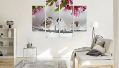 Obraz Tetraptyk Do Salonu Ptaki Pośród Kwiatów 80x60cm