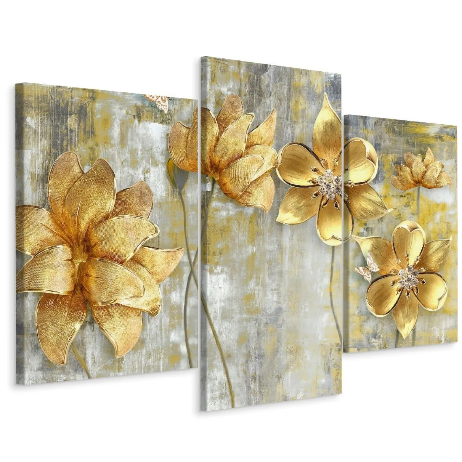 Obraz Tryptyk Beżowe KWIATY Modny Wzór 3D 60x40cm